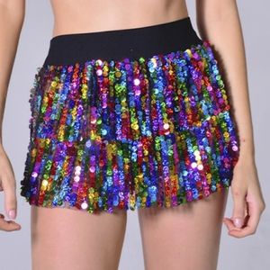 🌈 Rave Rainbow Sequin Mini Skirt ✨ THE LUMi SHOP